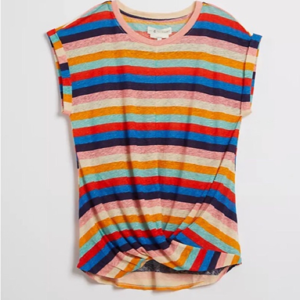 Lou & Grey Multicolor Linen Striped Twist Front Top